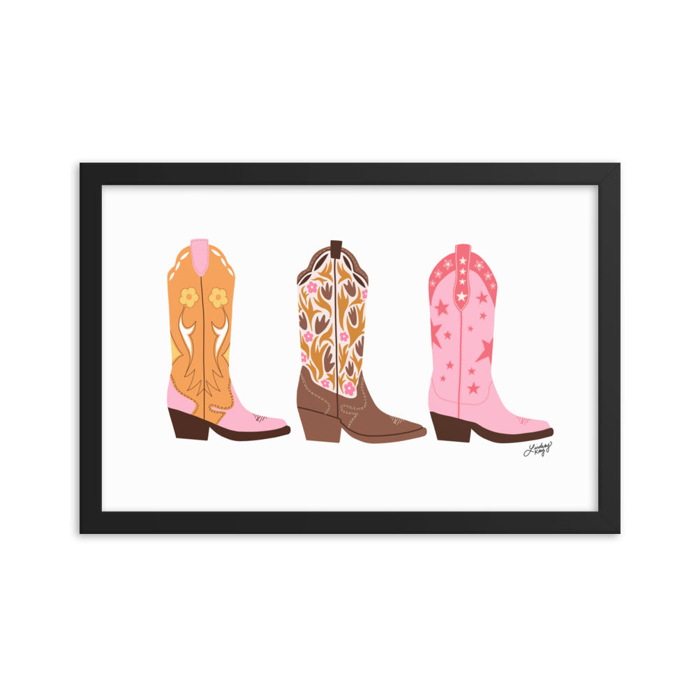 Cowboy Boots Illustration - Framed Matte Print